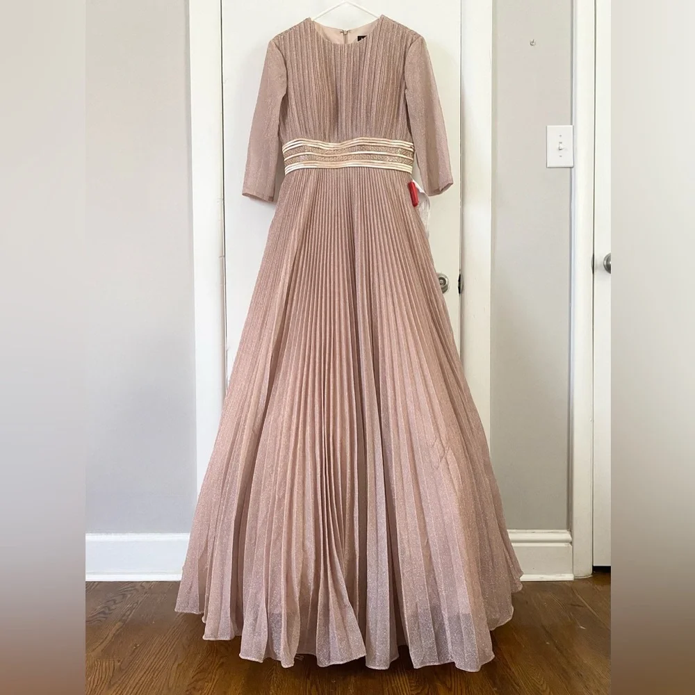 MAC DUGGAL Shimmering Pleated A-Line Pink Rose Gold Tulle Ball Gown 30700 Sz 10 - Picture 3 of 16